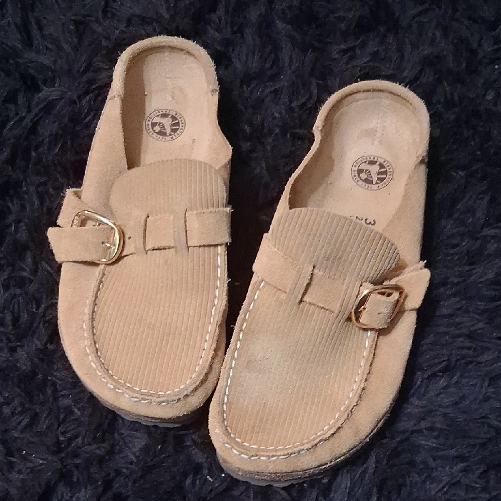 Womens Birkenston Tan Slip-On Buckle Loafers